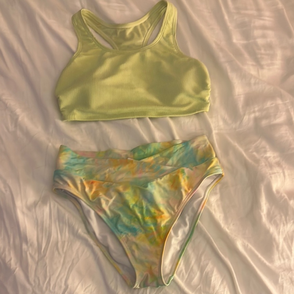 Vibrant green and Multicolor Bikini Set